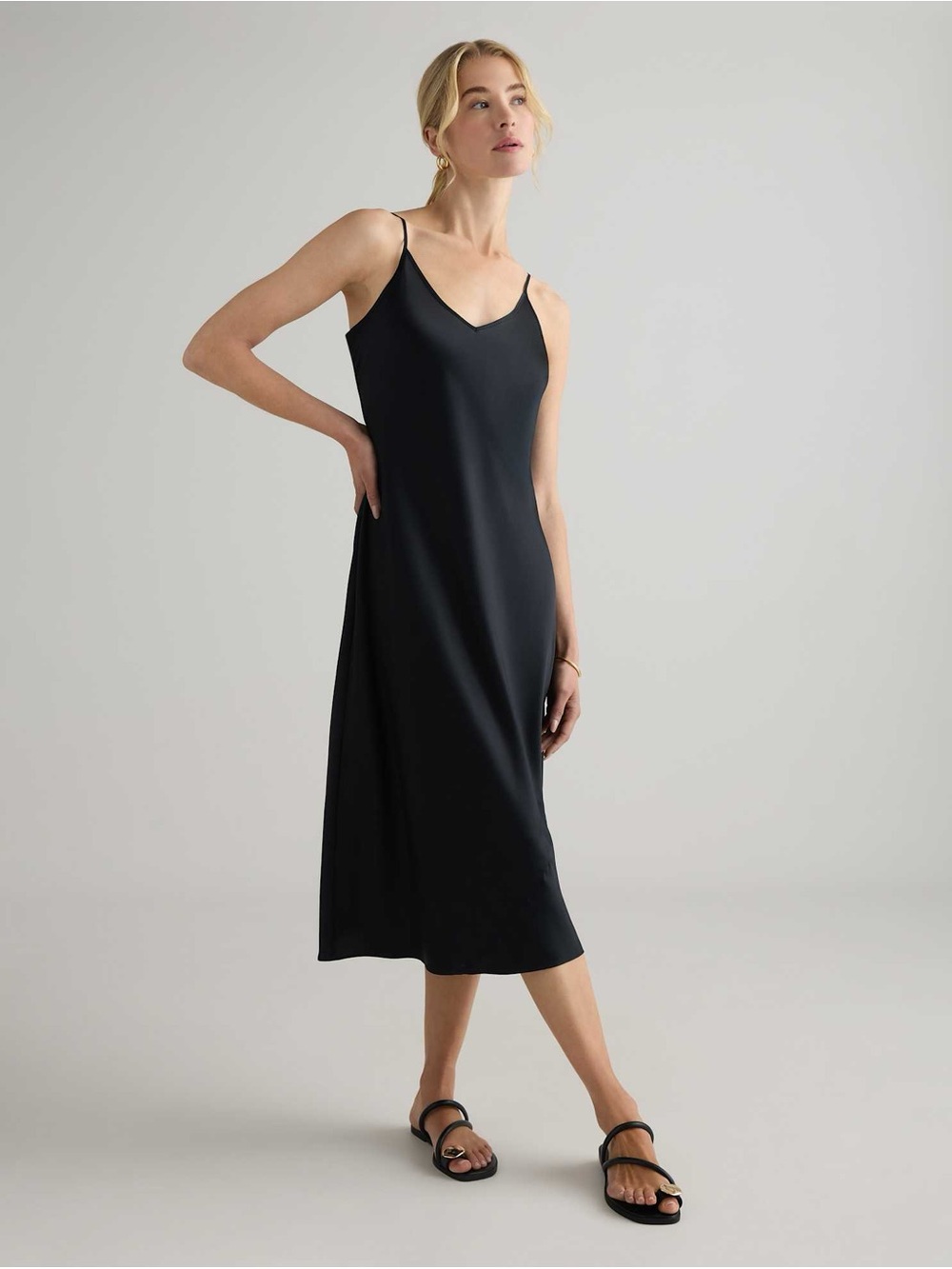 Quince Black Slip Midi Dress